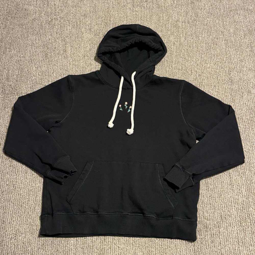 Pact Womens S Pullover Hoodie Sweatshirt Organic Cotton Black Embroidered Flower
